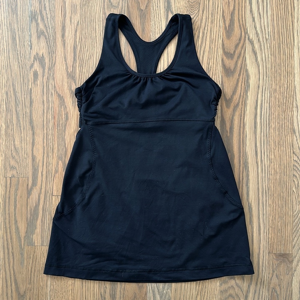 Lululemon Women's Turbo Tank Top sz 6 Built In Bra Black Cut Out Mesh Yoga Hike